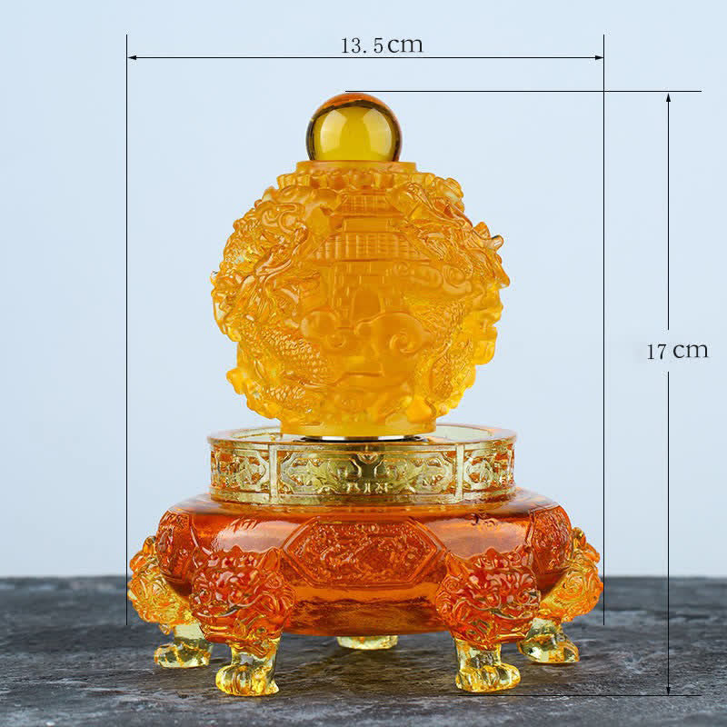 Nimara Ritual Feng Shui Auspicious Dragon Handmade Liuli Crystal Rotatable Art Piece Luck Home Office Decoration