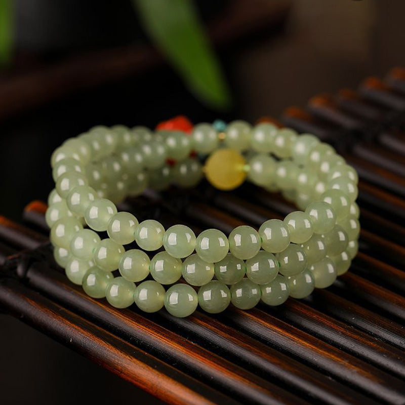 Nimara Ritual Jade Red Agate Amber Laughing Buddha Prosperity Bracelet