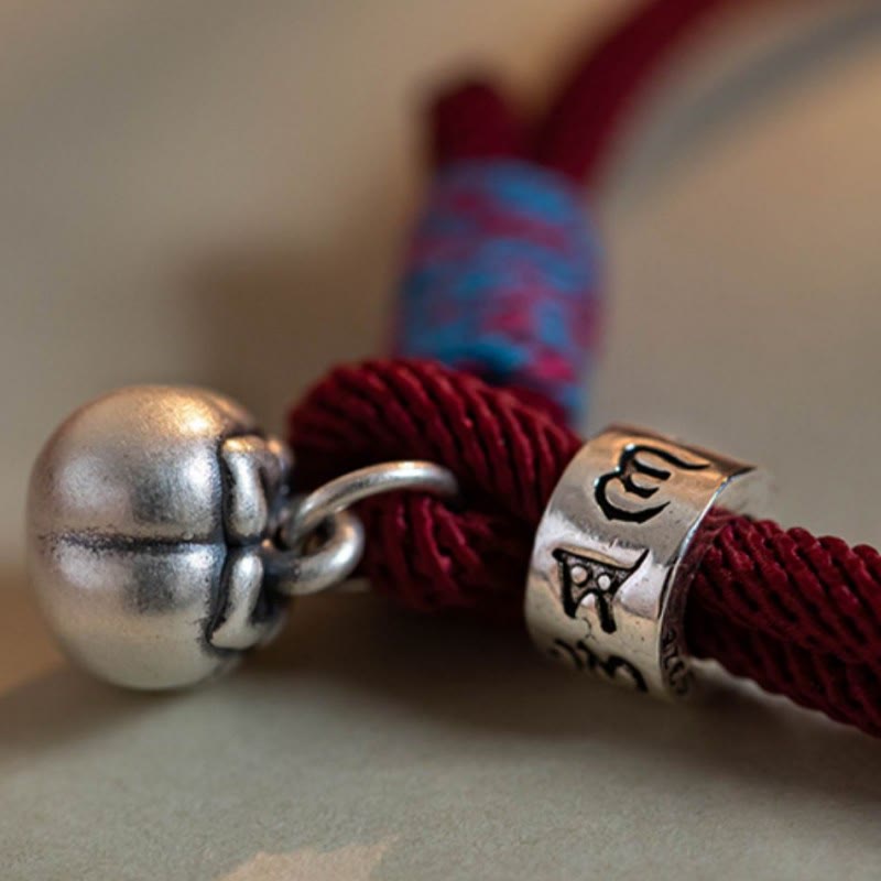 Nimara Ritual 925 Sterling Silver Tibetan Handmade Om Mani Padme Hum Persimmon Charm Luck Protection Braided Bracelet