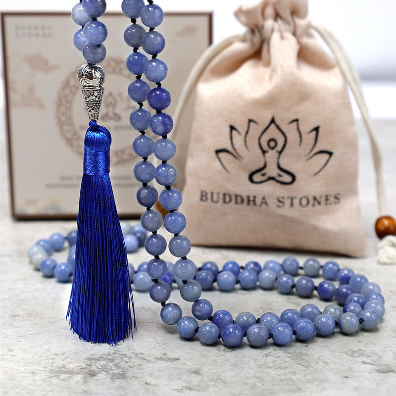 Nimara Ritual 108 Mala Blue Aventurine Beads Yoga Meditation Prayer Beads Necklace