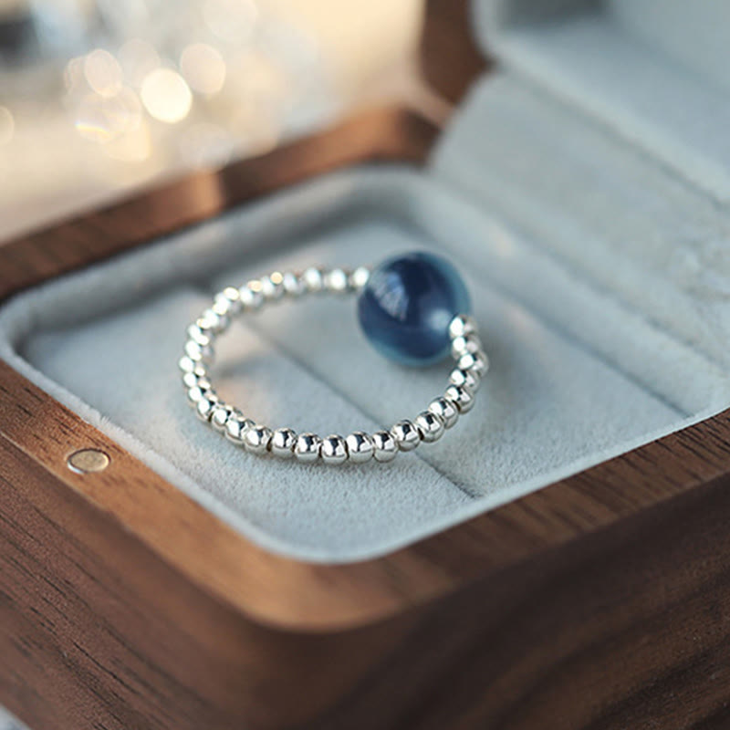 Nimara Ritual 925 Sterling Silver Blue Candy Agate Healing Bead Ring