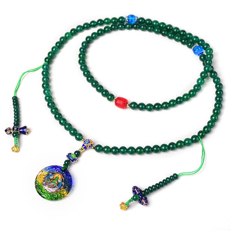 Nimara Ritual 108 Mala Beads Natural Green Agate Bodhisattva Green Tara Manifestation Charm Bracelet