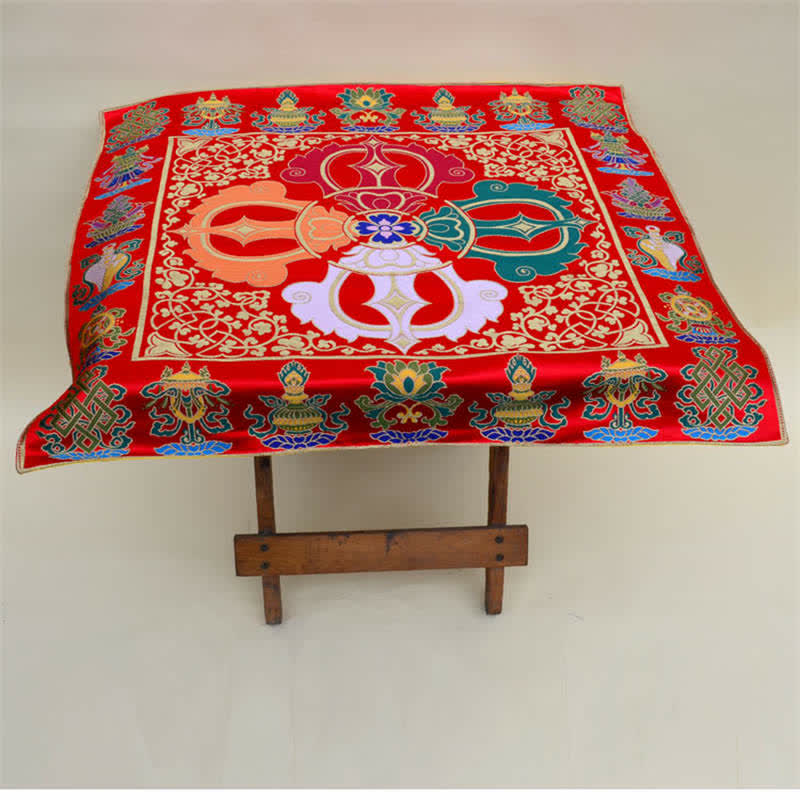 Nimara Ritual Flower Endless Knot Prayer Altar Mat Healing Meditation 8 Auspicious Symbols Mat Table Runner