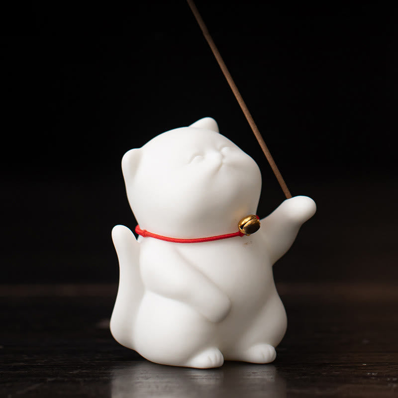 Nimara Ritual Mini Cute Cat Ceramic Healing Incense Burner Desk Decoration