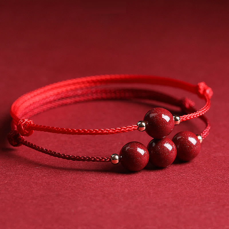 Nimara Ritual Natural Lucky Cinnabar Bead Blessing String Bracelet Anklet