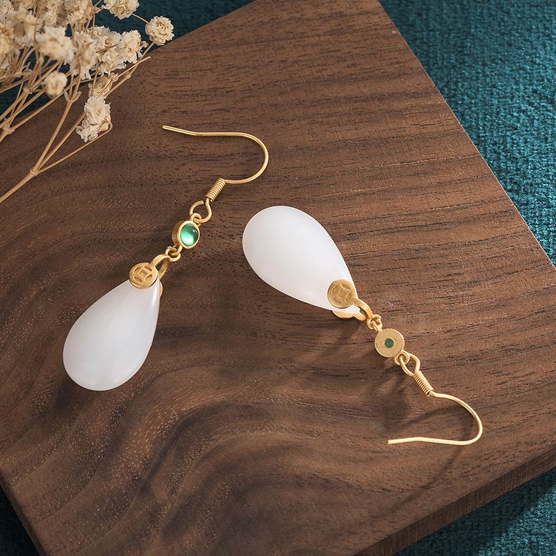 Nimara Ritual FengShui White Jade Luck Drop Earrings