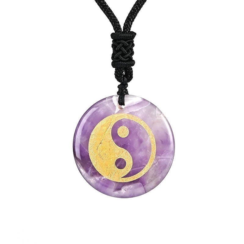 Nimara Ritual Various Crystal Amethyst Tiger Eye Green Aventurine Yin Yang Spiritual Necklace Pendant