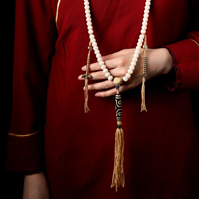 Nimara Ritual Tibet 108 Mala Beads Bodhi Seed Bagua Vajra Dzi Bead Gray Agate Wealth Bracelet