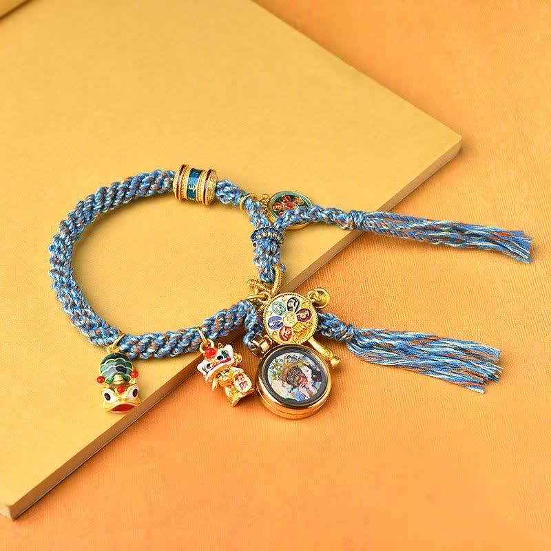 Nimara Ritual Tibetan Zakiram Goddess of Wealth Thangka Luck Prayer Wheel Braid String Bracelet