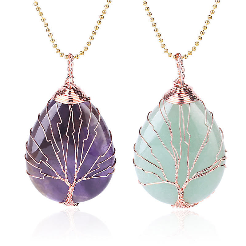 Nimara Ritual Natural Quartz Crystal Tree Of Life Healing Energy Necklace Pendant