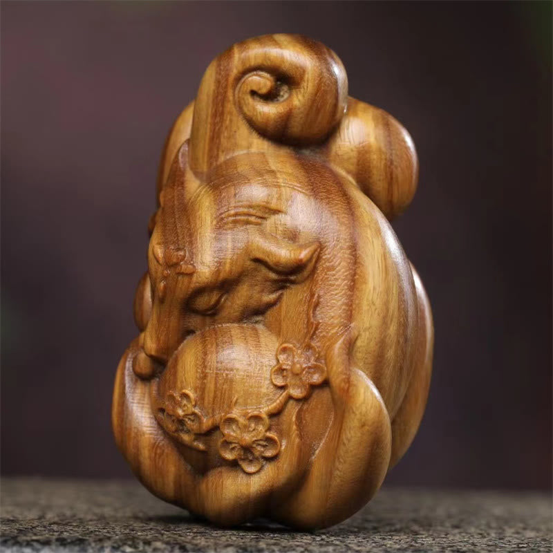 Nimara Ritual Mini Nine Tailed Fox Green Sandalwood Peace Decoration Car Hanging Decoration