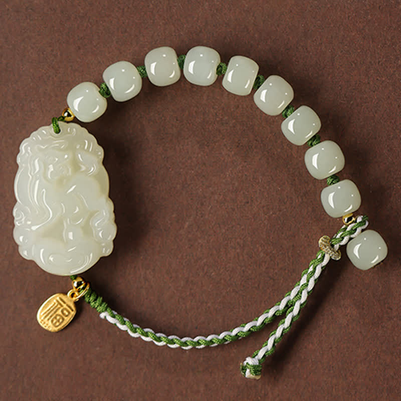 Nimara Ritual 925 Sterling Silver Chinese Zodiac Hetian Jade Happiness Luck String Bracelet