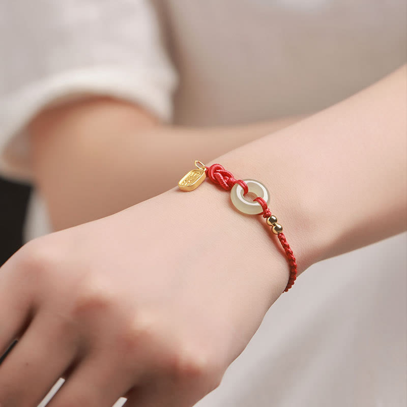 Nimara Ritual Hetian Jade Peace Buckle Fu Character String Luck Bracelet