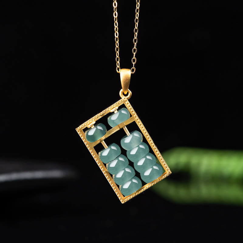 Nimara Ritual Natural Jade Abacus Pattern Abundance Titanium Steel Chain Necklace Pendant