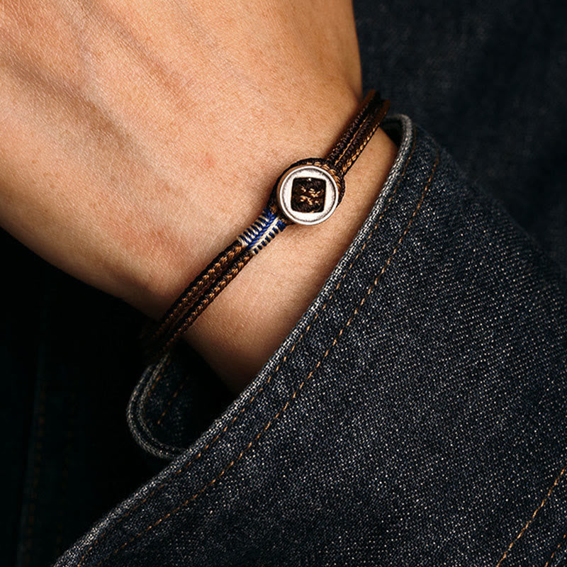Nimara Ritual 925 Sterling Silver Handmade Button Protection Weave String Bracelet