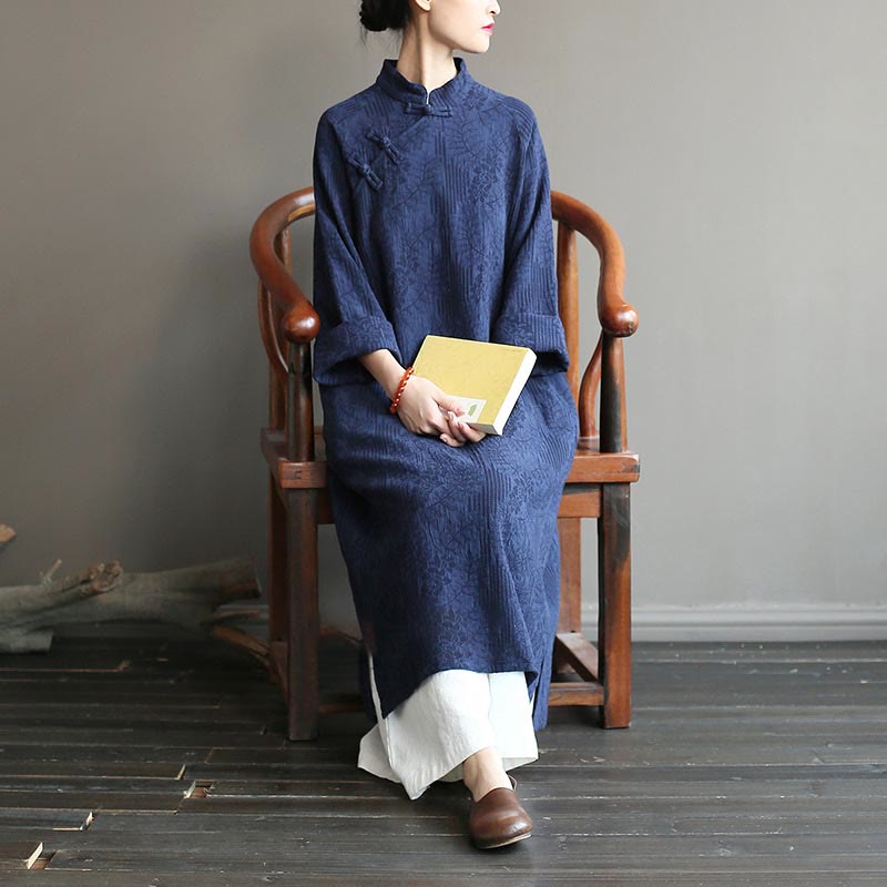 Nimara Ritual Flower Jacquard Midi Dress Long Sleeve Cotton Linen Dress Wide Leg Pants With Pockets
