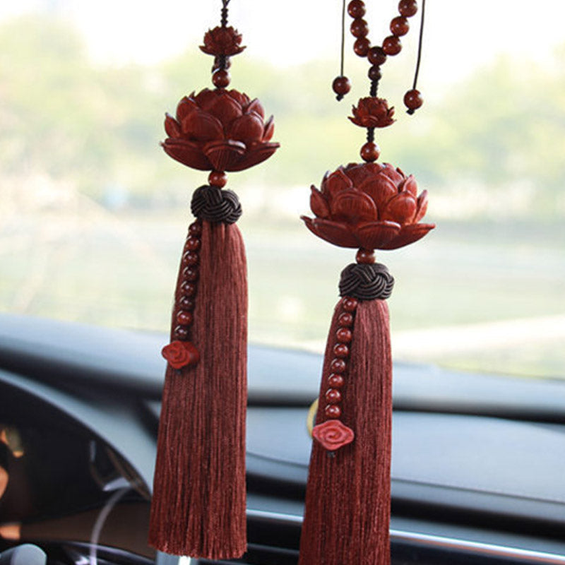 Nimara Ritual Tibetan Small Leaf Red Sandalwood Lotus Luck Protection Tassel Decoration