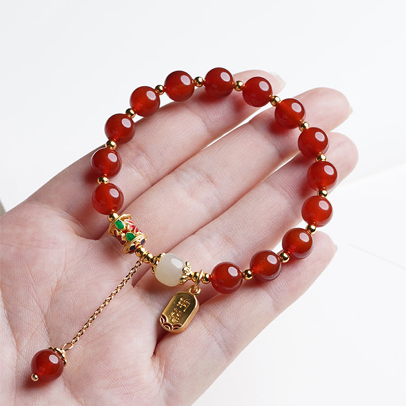 Nimara Ritual Natural Red Agate Hetian Jade Fu Character Confidence Charm Bracelet