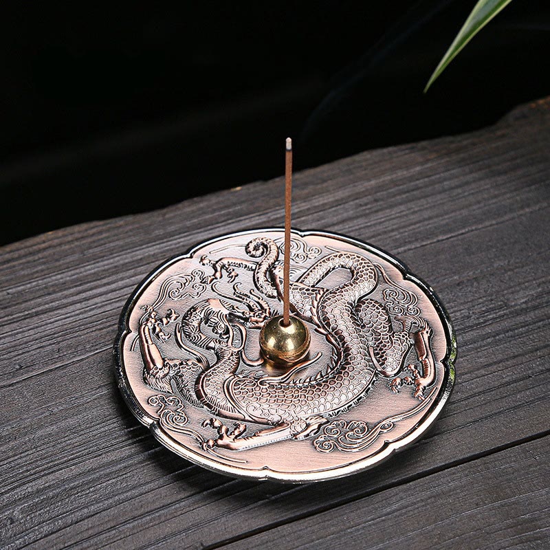 Nimara Ritual Round Auspicious Dragon Protection Copper Alloy Stick Incense Burner Decoration