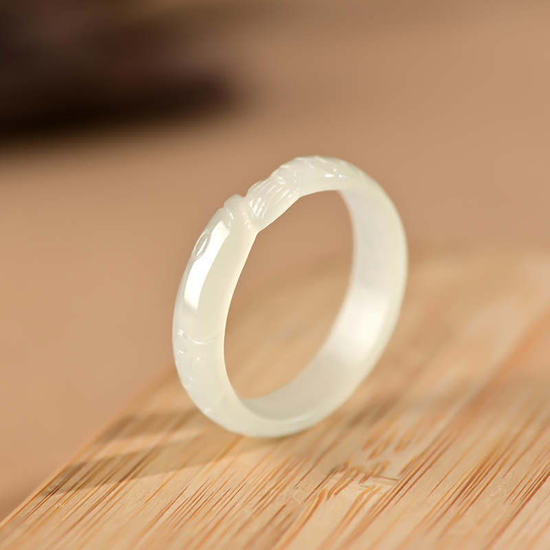 Nimara Ritual Hetian White Jade Cyan Jade Koi Fish Success Luck Ring