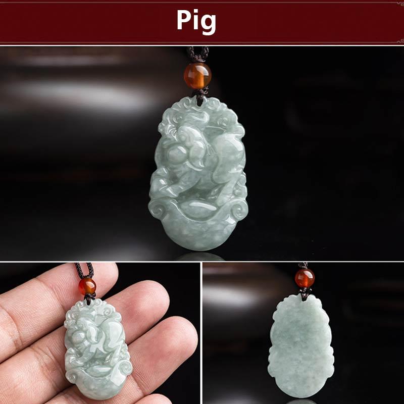 Nimara Ritual Natural Jade 12 Chinese Zodiac Sucess Pendant Necklace