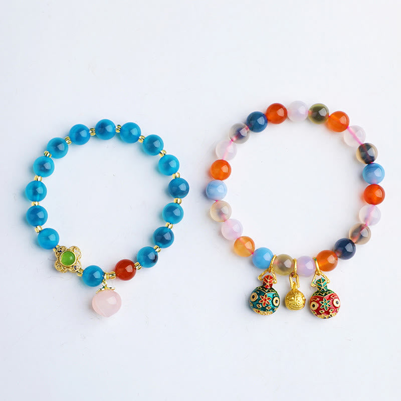 Nimara Ritual Colorful Candy Agate Gold Swallowing Beast Family Peach Harmony Charm Bracelet