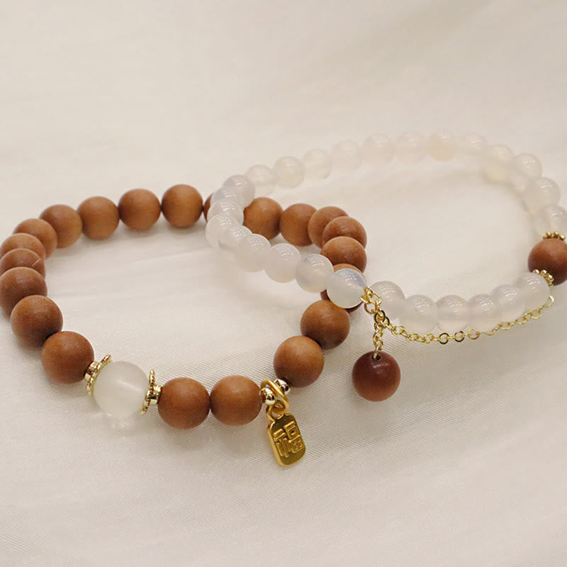 Nimara Ritual Sandalwood Cat's Eye Fu Character Charm Protection Bracelet
