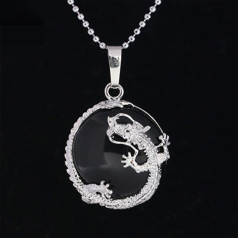 Nimara Ritual Chinese Dragon Natural Quartz Crystal Healing Energy Necklace Pendant