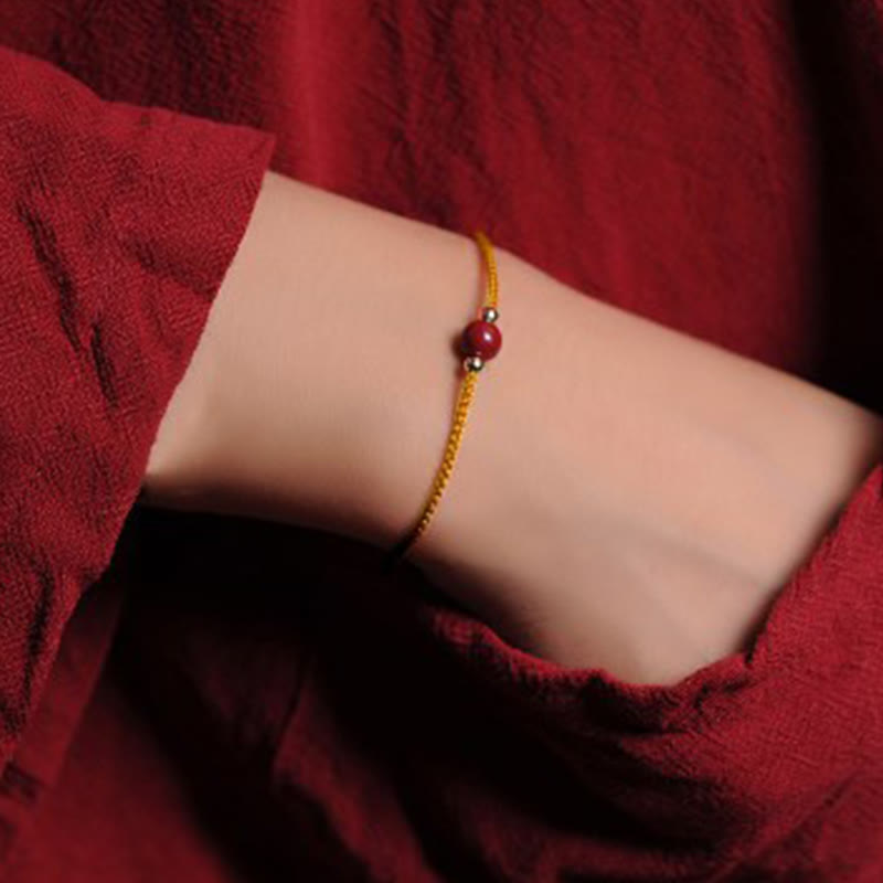 Nimara Ritual 14K Gold Plated Natural Cinnabar Blessing String Braided Bracelet