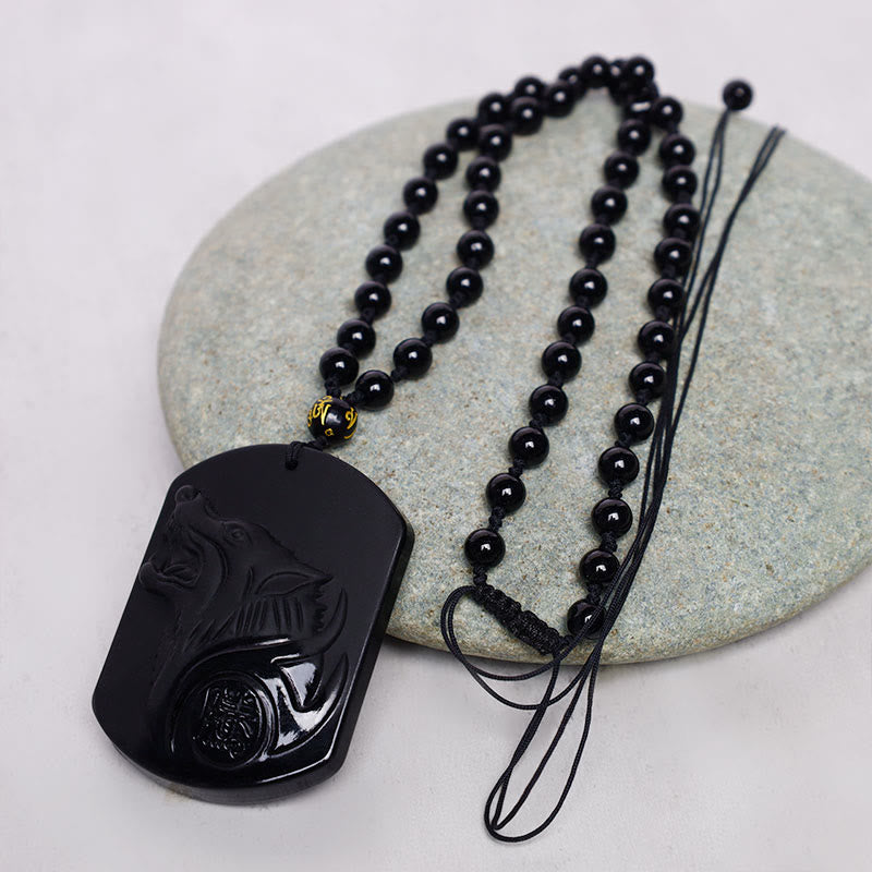 Nimara Ritual Black Obsidian Stone Wolf Purification Pendant Necklace