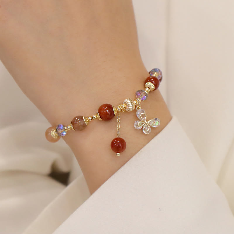 Nimara Ritual Natural Fu Lu Shou Rainbow Crystal Rutilated Quartz Wealth Butterfly Charm Bracelet