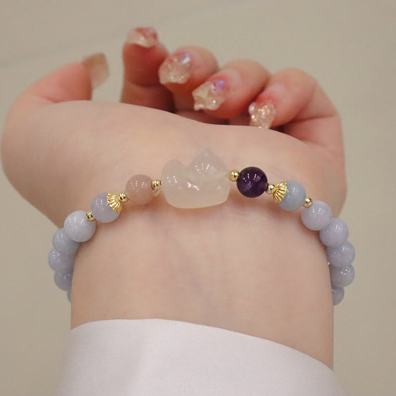 Nimara Ritual Natural Aquamarine Chalcedony Serenity Rabbit Gourd Cat Charm Bracelet