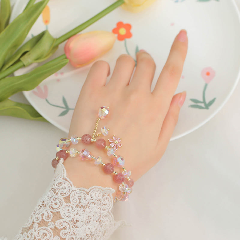 Nimara Ritual Strawberry Quartz Zircon Flower Healing Double Wrap Bracelet