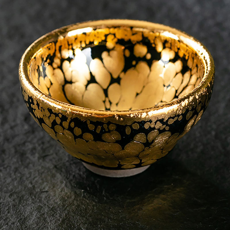 Nimara Ritual 24K Gold Spot Pattern Chinese Jianzhan Ceramic Teacup Kung Fu Tea Cup Bowl With Gift Box