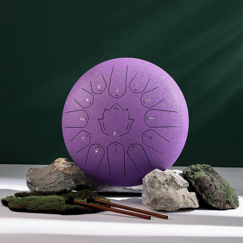 Nimara Ritual Steel Tongue Drum Sound Healing Mindfulness Lotus Pattern Yoga Drum Kit 13 Note 12 Inch Percussion Instrument