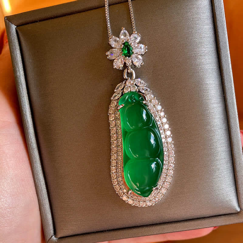 Nimara Ritual Fortune Bean Cyan Jade Luck Necklace Pendant