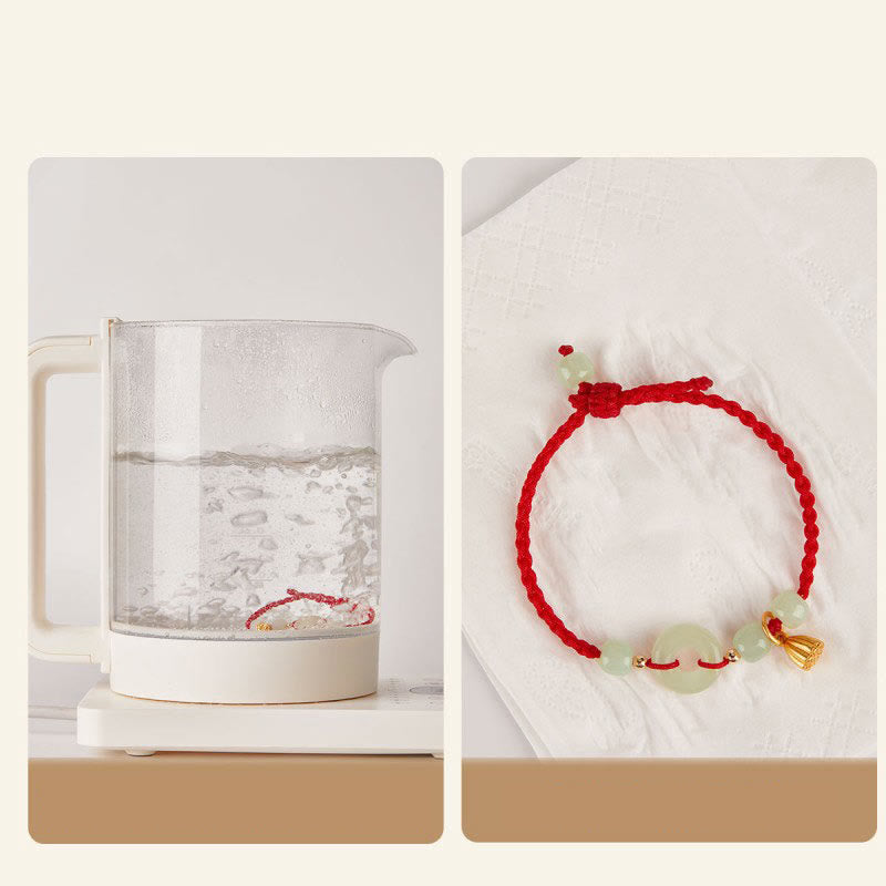 Nimara Ritual Round Peace Buckle Jade Lotus Happiness Abundance Wealth String Bracelet