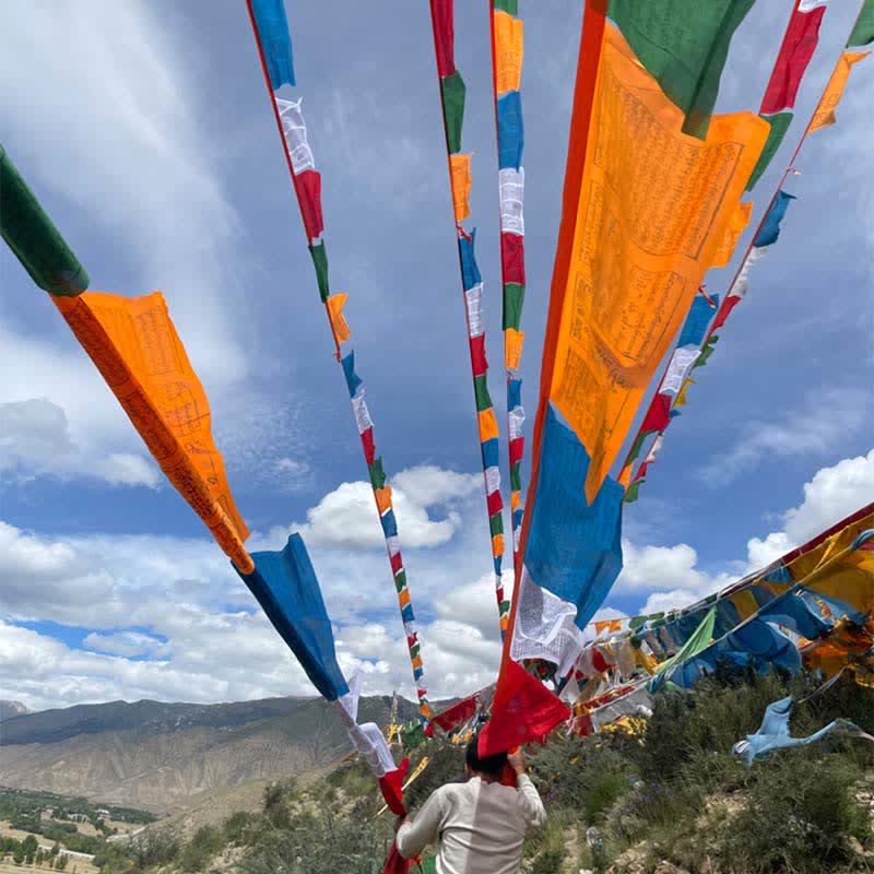 Nimara Ritual Tibetan 5 Colors Windhorse Auspicious Outdoor 25 Pcs Prayer Flag