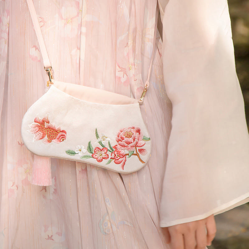 Nimara Ritual Luck Embroidery Lotus Koi Fish Rabbit Flower Hanfu Bag Crossbody Bag Shoulder Bag
