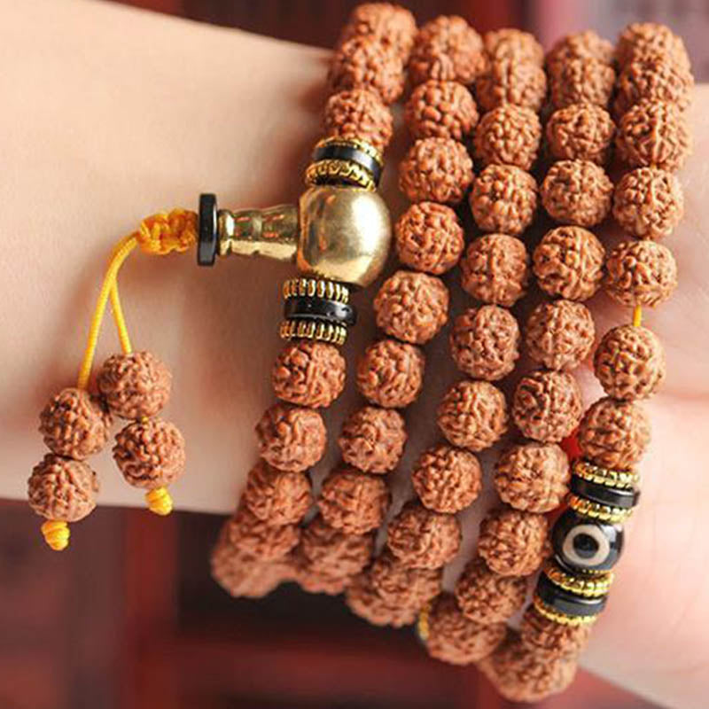 Nimara Ritual 108 Mala Beads Rudraksha Bodhi Seed Dzi Bead Luck Wealth Bracelet