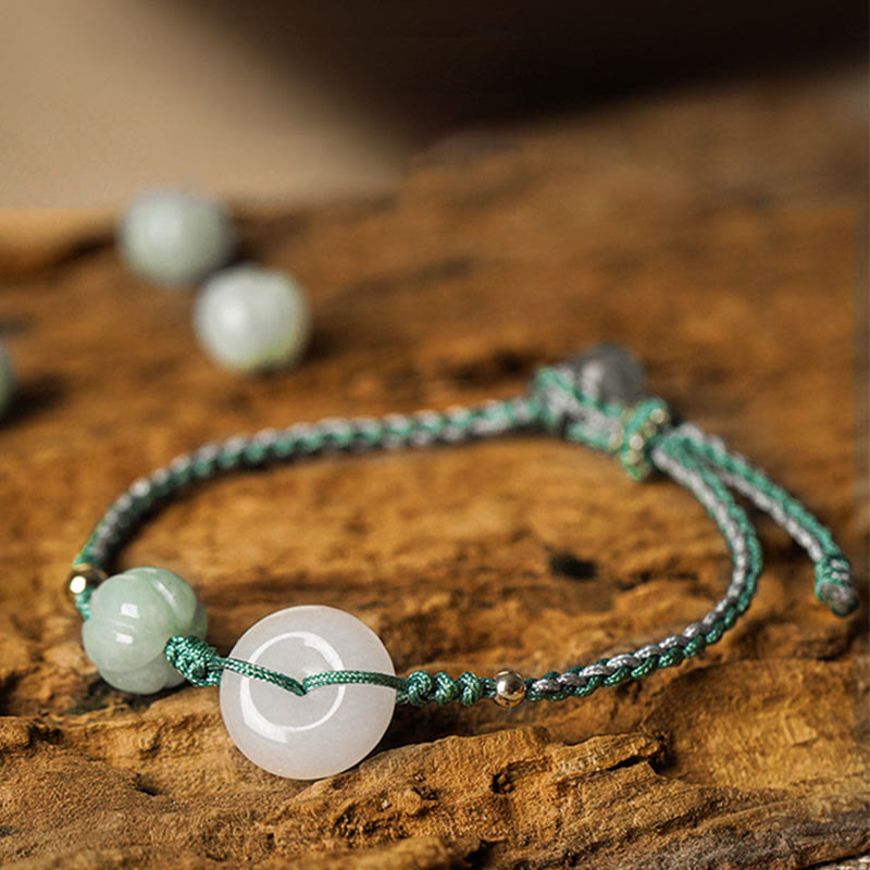 Nimara Ritual White Jade Peace Buckle Pumpkin Bead Luck Blessing Braided Bracelet