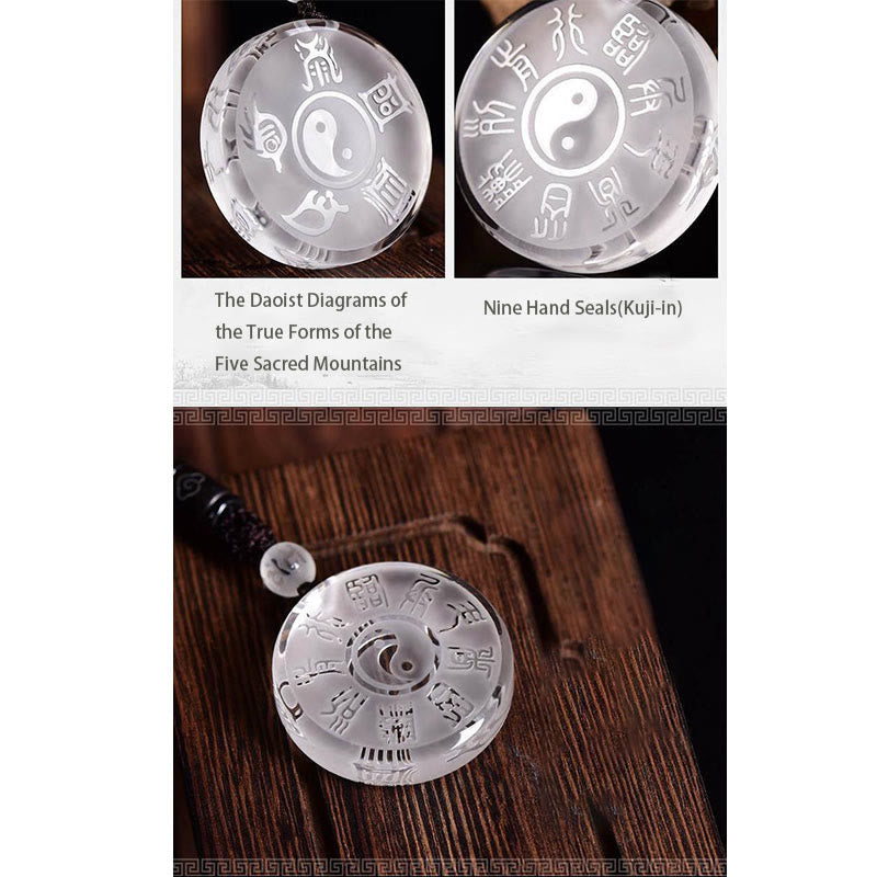 Nimara Ritual Taoism Five Sacred Mountains Yin Yang Symbol Liuli Crystal Balance Necklace Pendant Key Chain