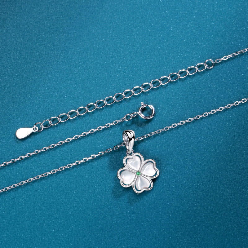 Nimara Ritual 925 Sterling Silver Four Leaf Clover Chrysoberyl Cat Eye Love Necklace Pendant