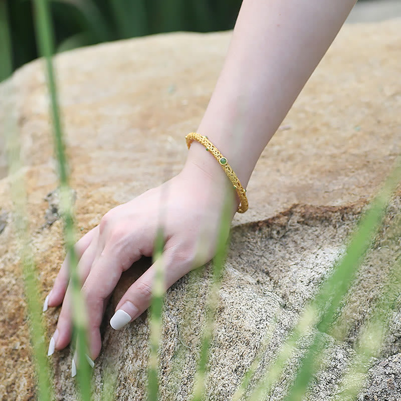 Nimara Ritual Cyan Jade Copper Auspicious Clouds Calm Healing Bracelet Bangle
