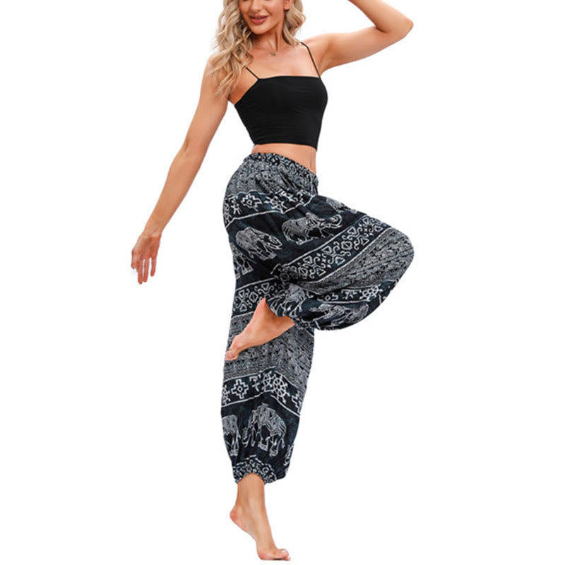 Nimara Ritual Elephant Geometry Pattern Casual Loose Harem Trousers Women's Yoga Pants