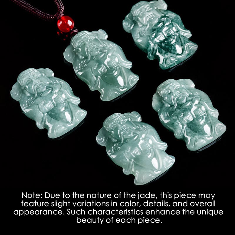Nimara Ritual Natural Green Jade Chinese God of Wealth Caishen Ingot Abundance Necklace Pendant