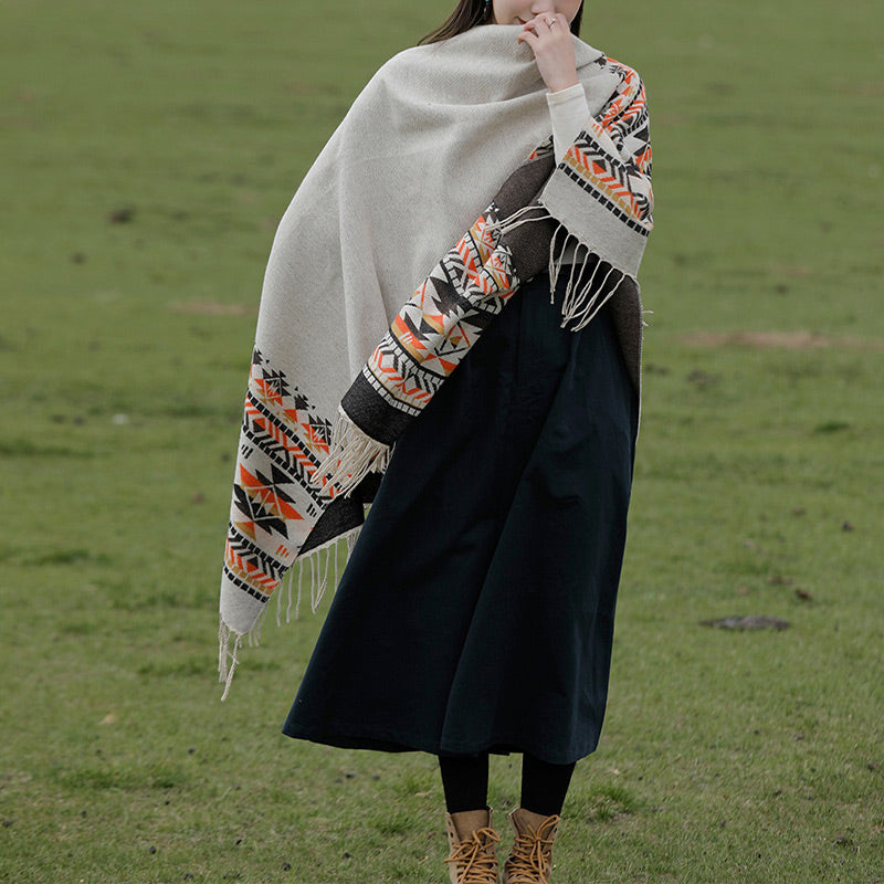 Nimara Ritual Tibetan Shawl Colorful Geometry Winter Cozy Travel Scarf Wrap
