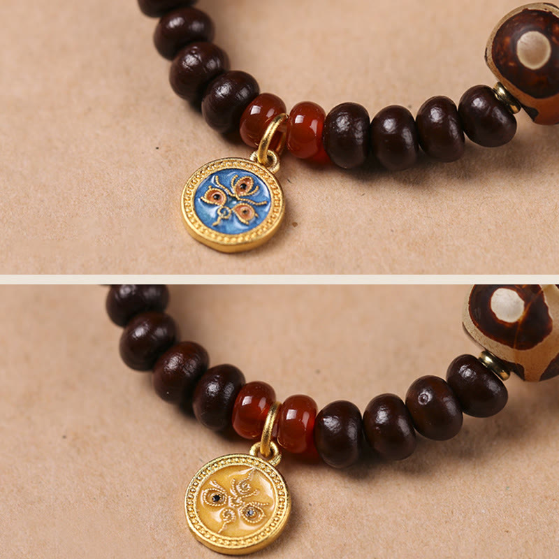 Nimara Ritual Natural Tibet Purple Bodhi Seed Dzi Bead God of Wealth Wisdom Bracelet