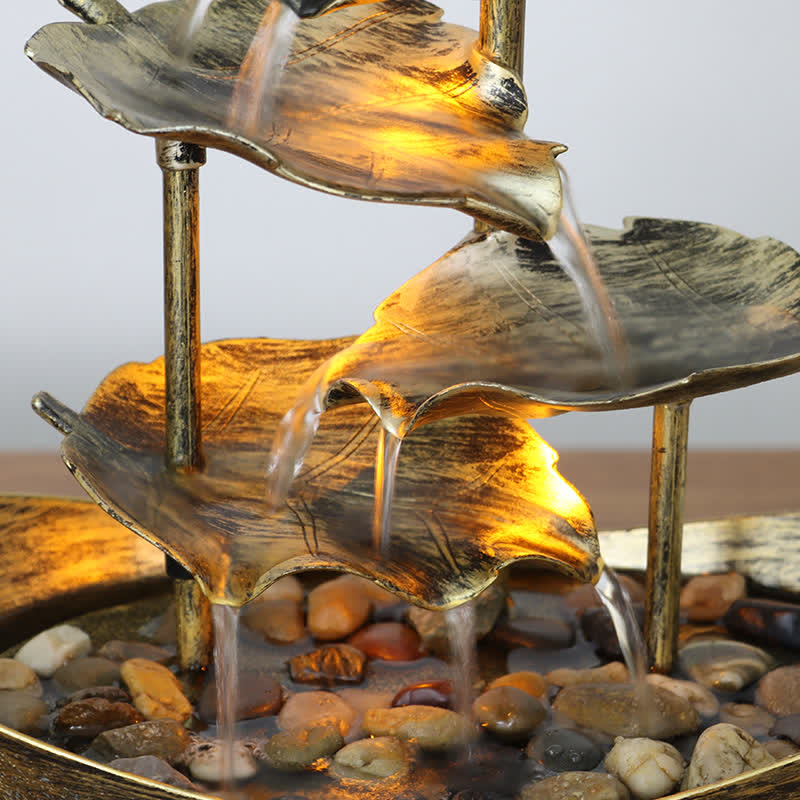 Nimara Ritual Lotus Leaf Shaped Waterfall Fountain Tabletop Ornaments With LED Light Home Office Desktop Decoration