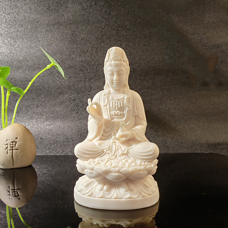 Nimara Ritual Mini Ivory Fruit Tathagata Buddha Lotus Kwan Yin Avalokitesvara Manjusri Samantabhadra Serenity Desk Decoration